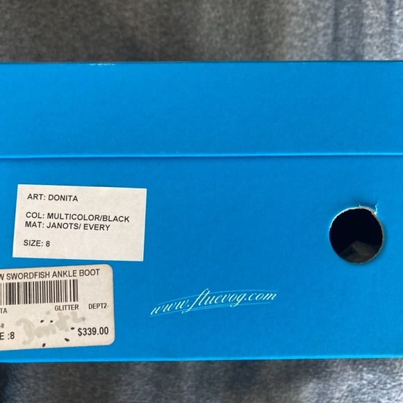 Fluevog Donita Swordfish - low boot with ankle strap- black glitter - women’s 8 - Picture 4 of 12